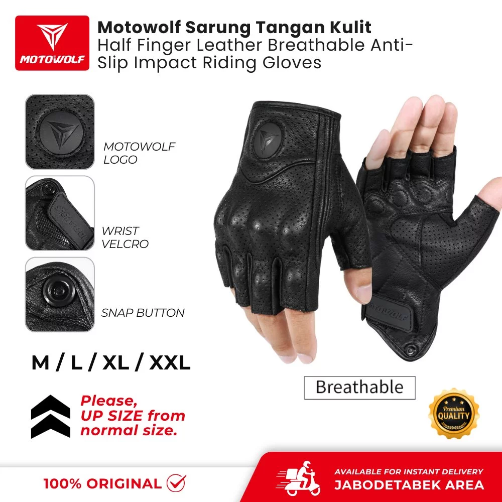 Motowolf Sarung Tangan Kulit Half Finger Leather Breathable Anti-Slip